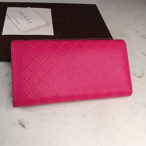 Gucci Pink Diamante Leather Long Bi-Fold Wallet W/Box - Picture 4 of 13